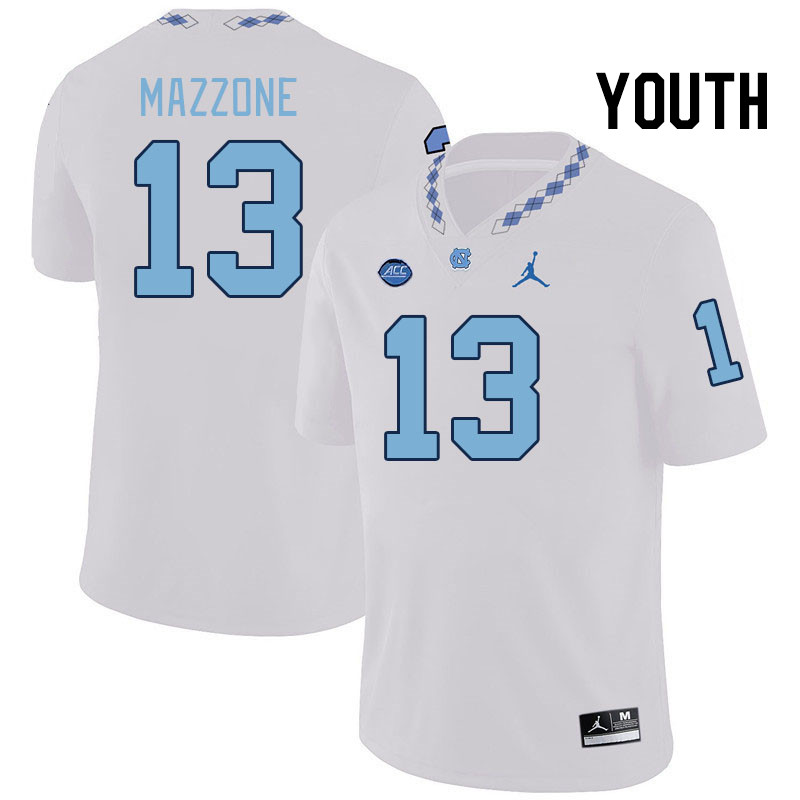 Youth #13 DJ Mazzone North Carolina Tar Heels College Football Jerseys Stitched-White